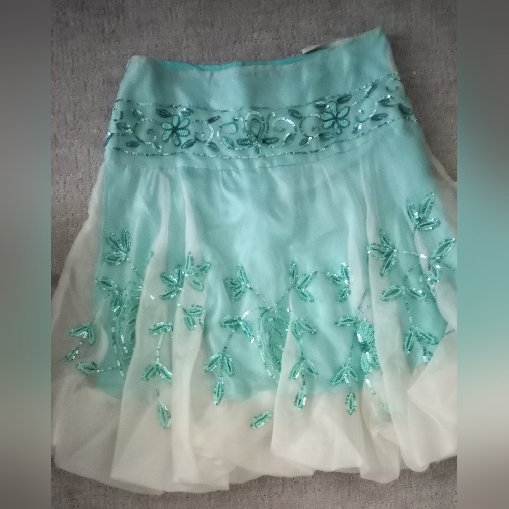NEW PAPILLON 100%SILK SKIRT, SEQUINS & BEADS, SIDE ZIP, SizeM/M - Picture 2 of 4